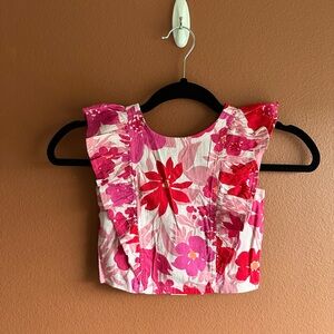 GAP Pink & Red Floral Ruffle Crop Top
